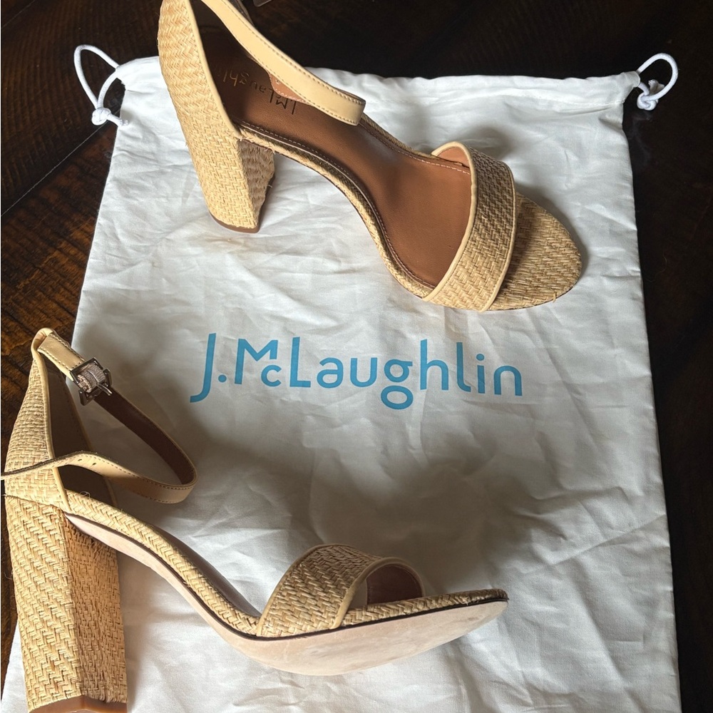 J. McLaughlin Beige Block Heel Sandals - new